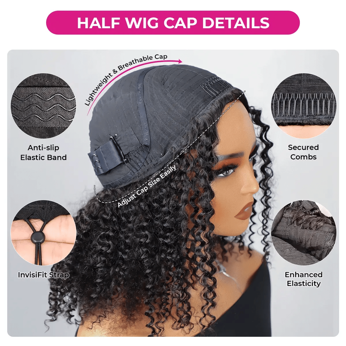 Curly Half Wig Seamless Kinky Curly Flip Over Wig Beginner Friendly