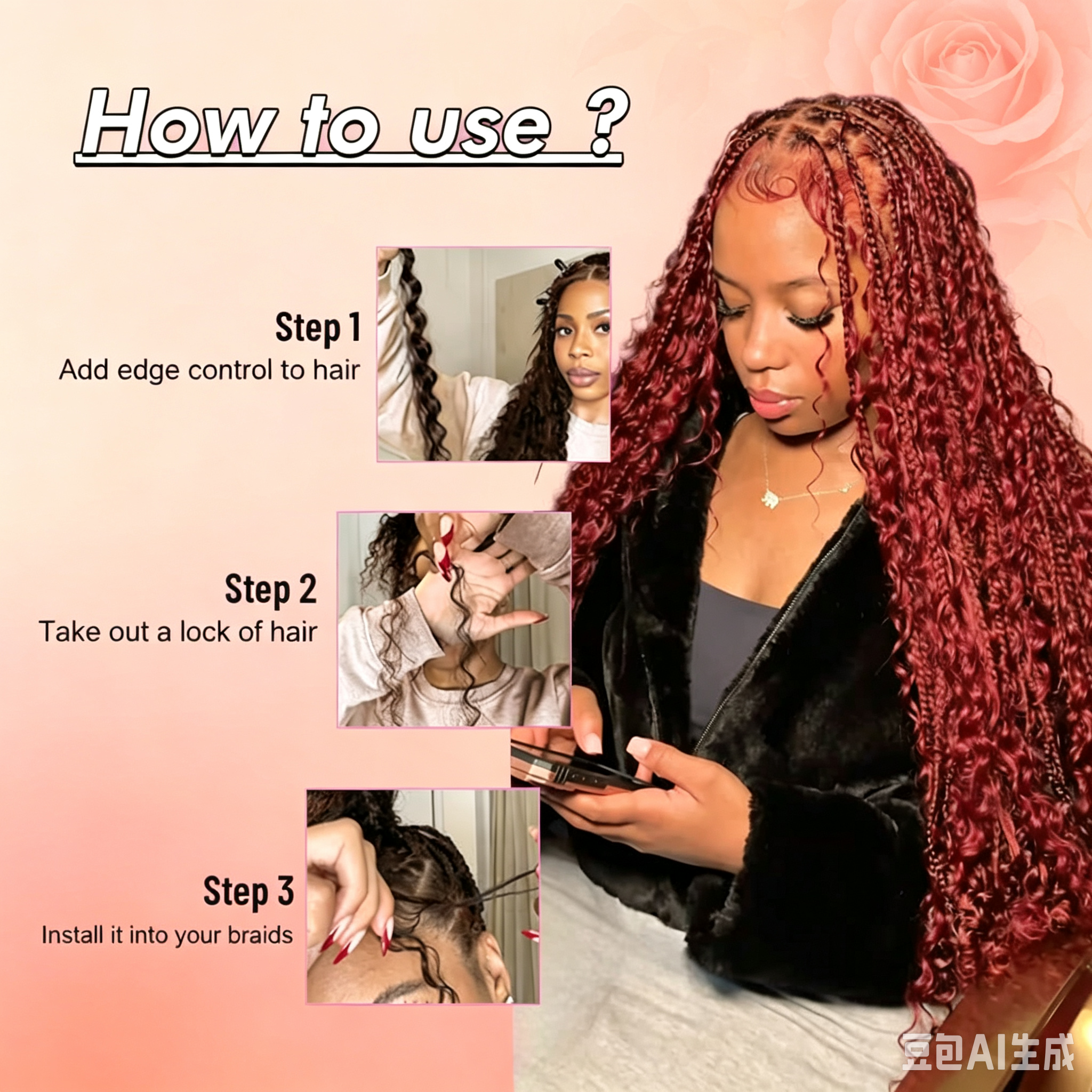 100% Human Boho Braiding Hair Deep Wave Bulk Boho Hair Burgundy