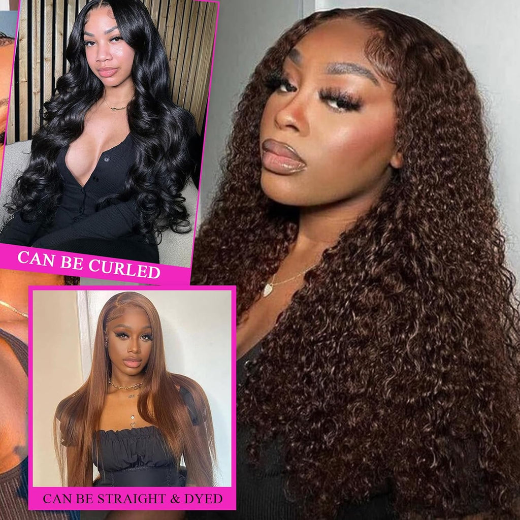 Deep Wave Clip Ins Hair Extensions 8pcs/set 100% Human Hair Dark Brown