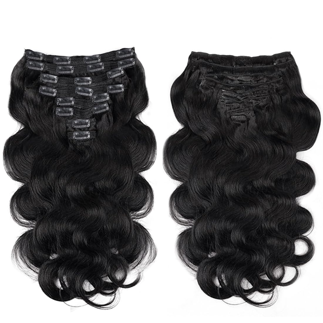 Body Wave Clip Ins Hair Extensions 100% Human Hair Natural Black Color