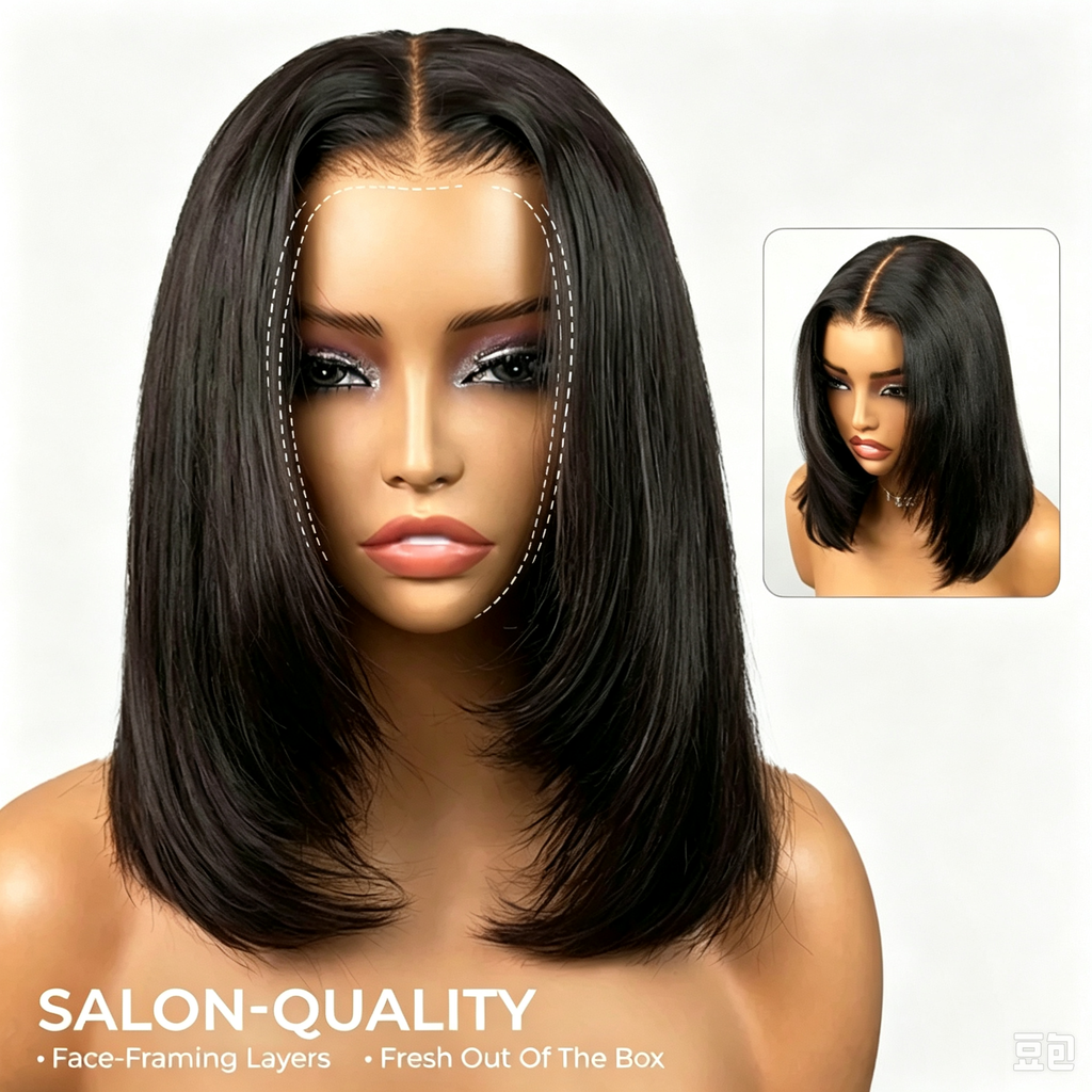 9x6 Tpart Wear Go Layered Cut Bob Yaki Straight Wig Natural Black Deep Part Lace Glueless Wig
