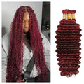100% Human Boho Braiding Hair Deep Wave Bulk Boho Hair Burgundy