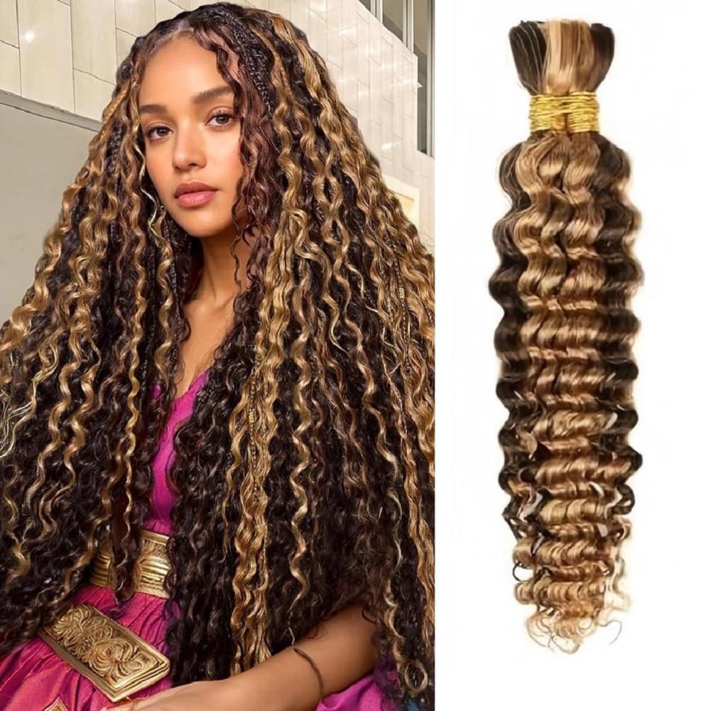 Human Braiding Hair for Boho Braids Highlight Deep Wave Bulk Highlight Color