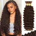 Human Boho Braiding Hair Deep Wave Bulk Boho Hair for Braiding Curly Bundles Human Hair Dark Brown