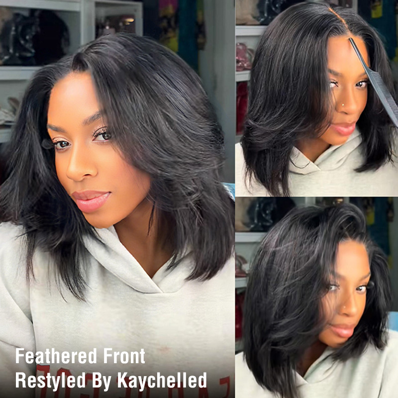9x6 Tpart Wear Go Layered Cut Bob Yaki Straight Wig Natural Black Deep Part Lace Glueless Wig