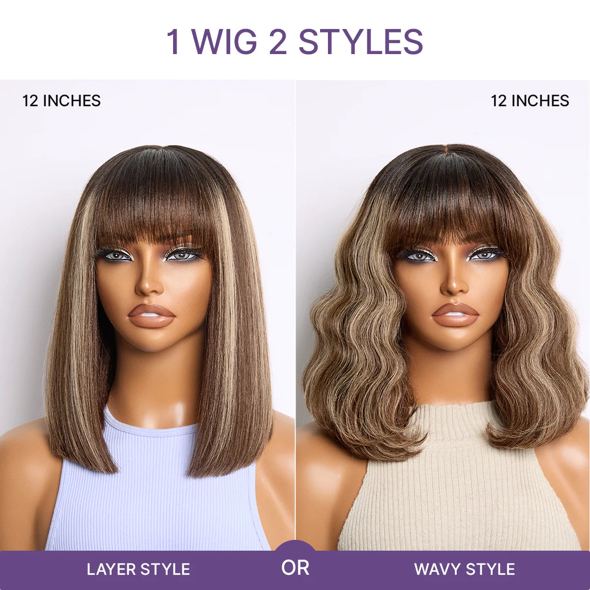Put On and Go Realistic Glueless Yaki Straight Bob with Bangs Minimalist Lace Wig 100% Human Hair
