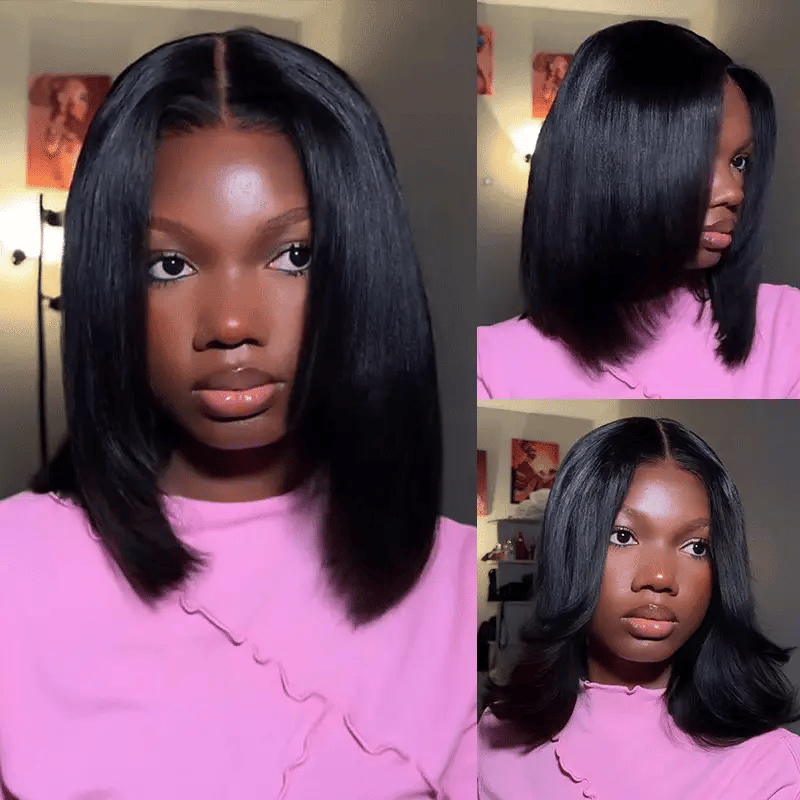 9x6 Tpart Wear Go Layered Cut Bob Yaki Straight Wig Natural Black Deep Part Lace Glueless Wig