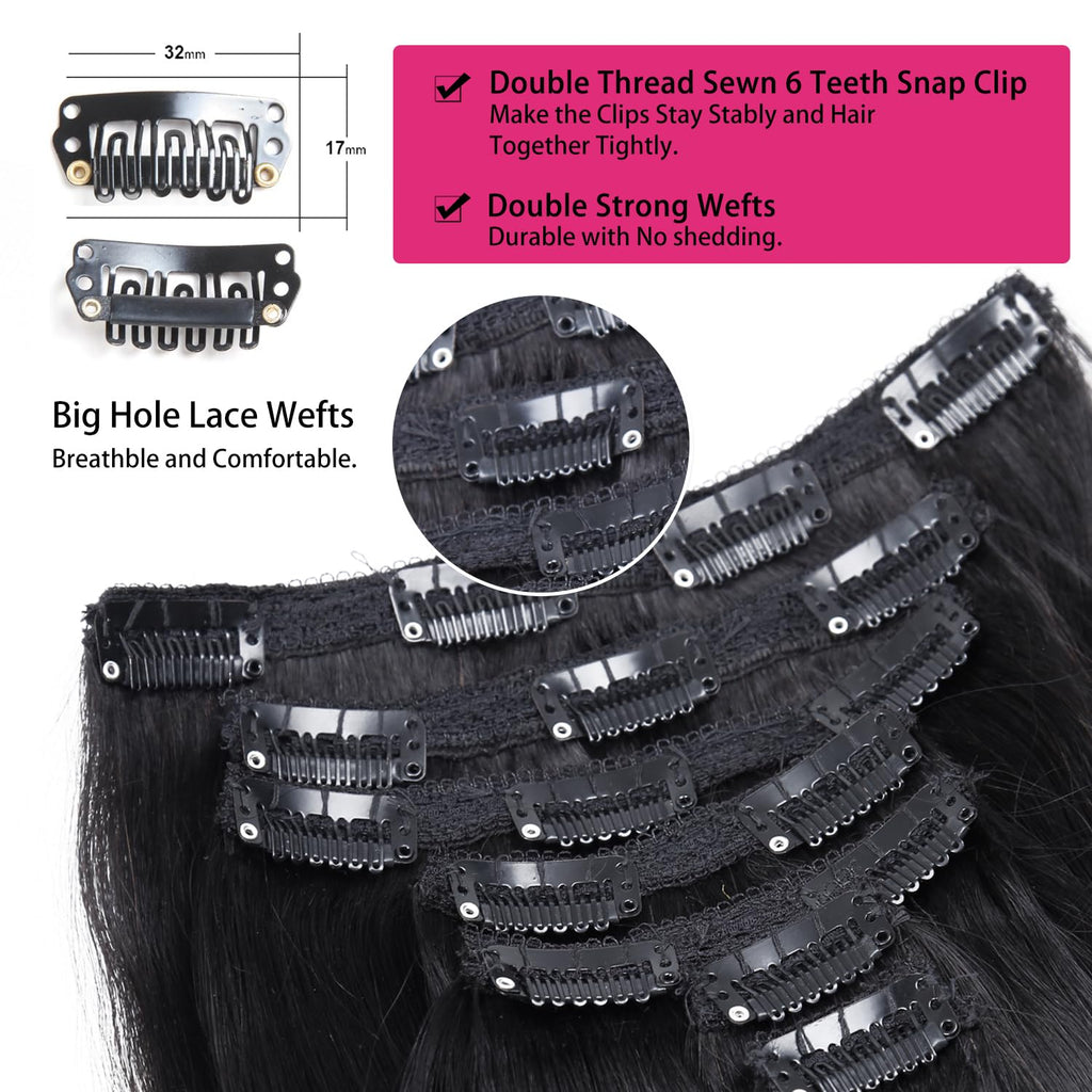 Body Wave Clip Ins Hair Extensions 100% Human Hair Natural Black Color