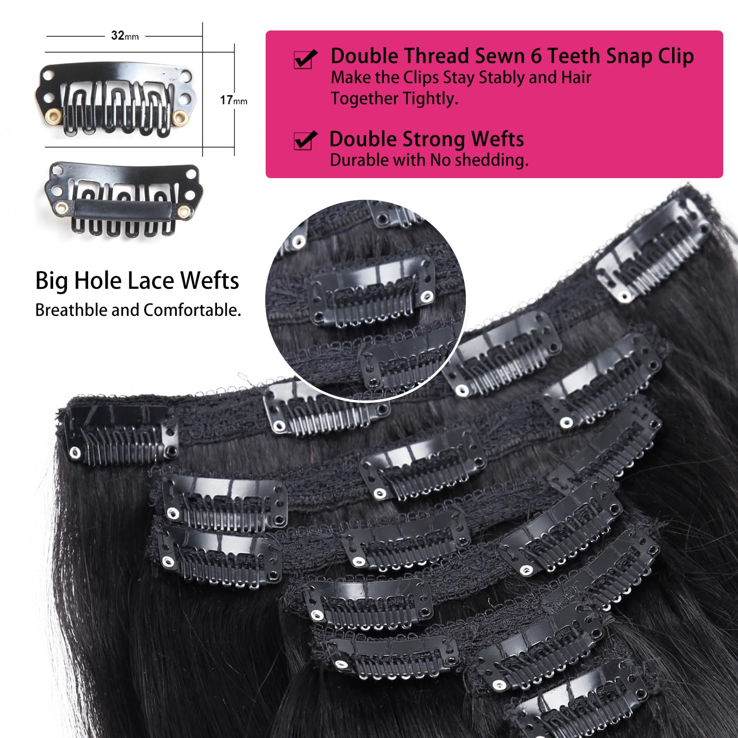 Body Wave Clip Ins Hair Extensions 100% Human Hair Natural Black Color