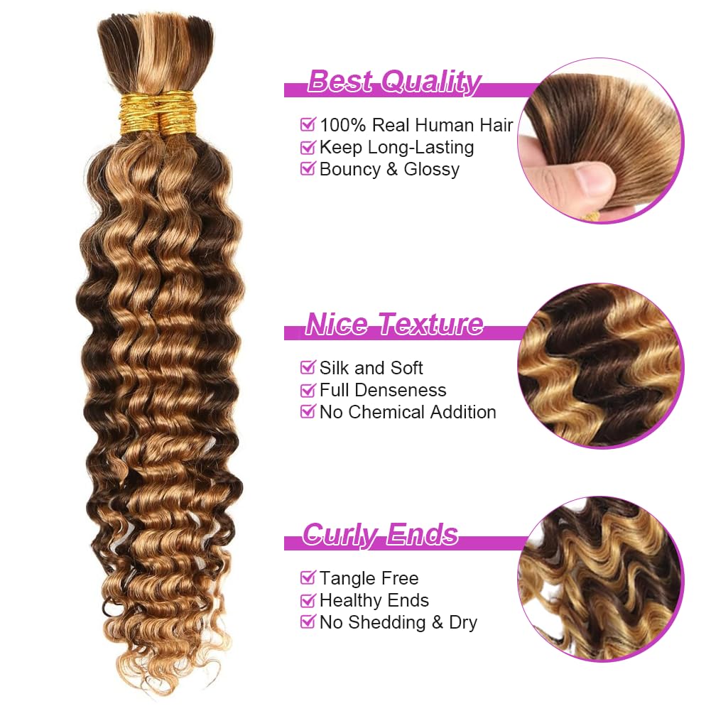 Human Braiding Hair for Boho Braids Highlight Deep Wave Bulk Highlight Color
