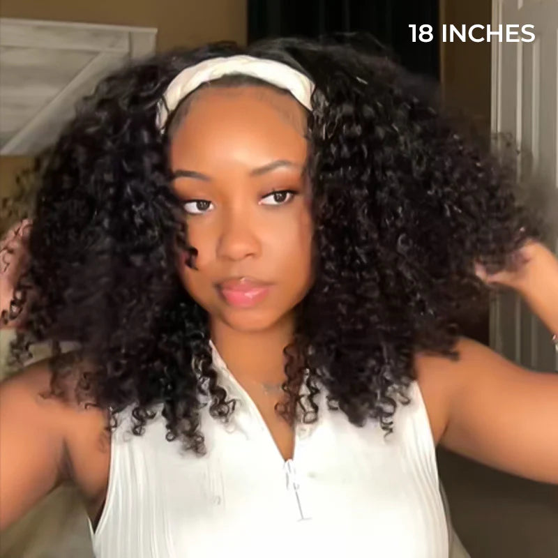 Kinky Curly Headband Wig 180% Density Human Hair Glueless Wig