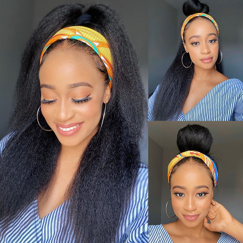 Headband Wig Human Hair Glueless Kinky Straight Natural Wig