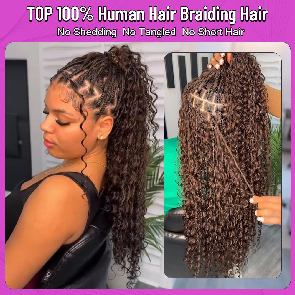 Human Boho Braiding Hair Deep Wave Bulk Boho Hair for Braiding Curly Bundles Human Hair Dark Brown