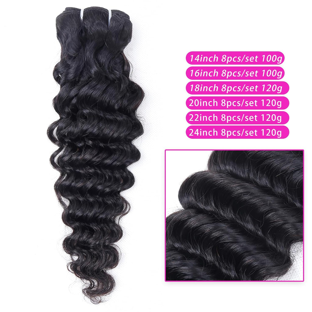 Clip Ins Hair Extensions Deep Wave 100% Human Hair Natural Black Color