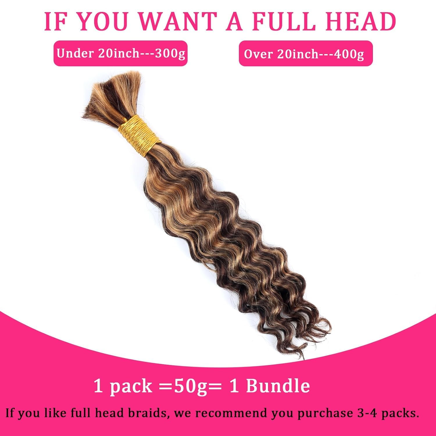 Human Braiding Hair for Boho Braids Highlight Deep Wave Bulk Highlight Color