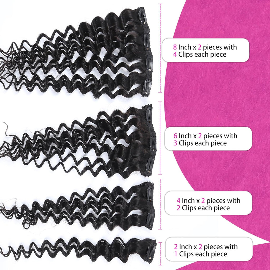 Clip Ins Hair Extensions Deep Wave 100% Human Hair Natural Black Color