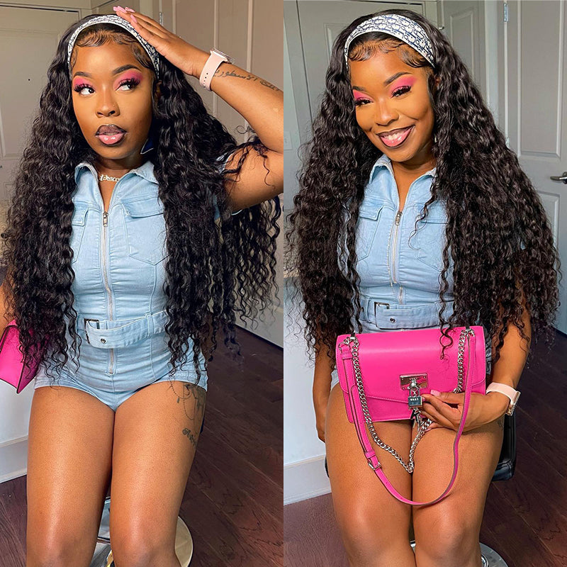 Water Wave Headband Wig Human Hair Glueless Wig