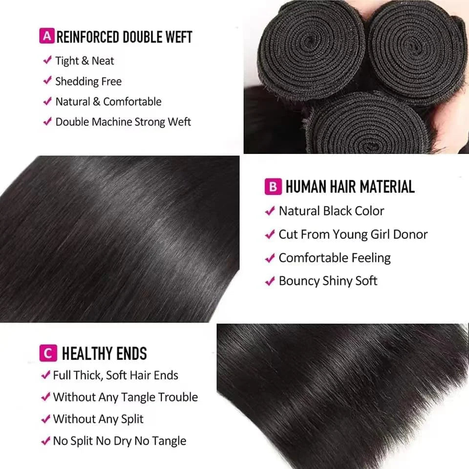 Straight Hair Bundles 10A Grade 100% Human Virgin Hair unprocessed