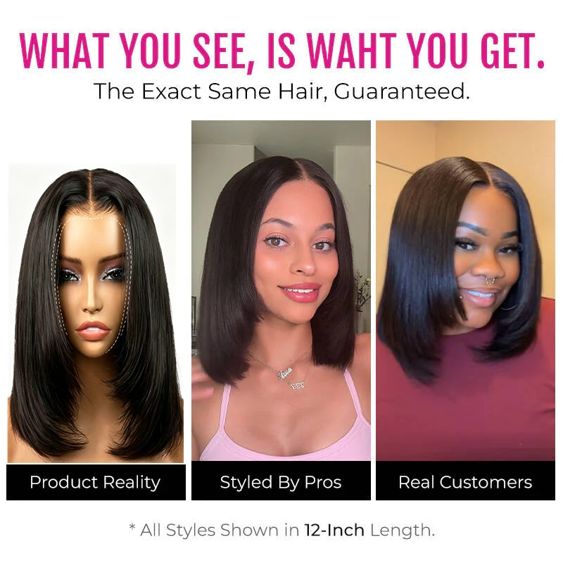 9x6 Tpart Wear Go Layered Cut Bob Yaki Straight Wig Natural Black Deep Part Lace Glueless Wig