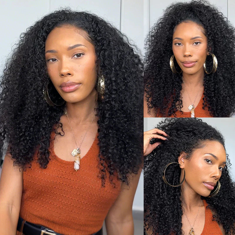 Curly Half Wig Seamless Kinky Curly Flip Over Wig Beginner Friendly