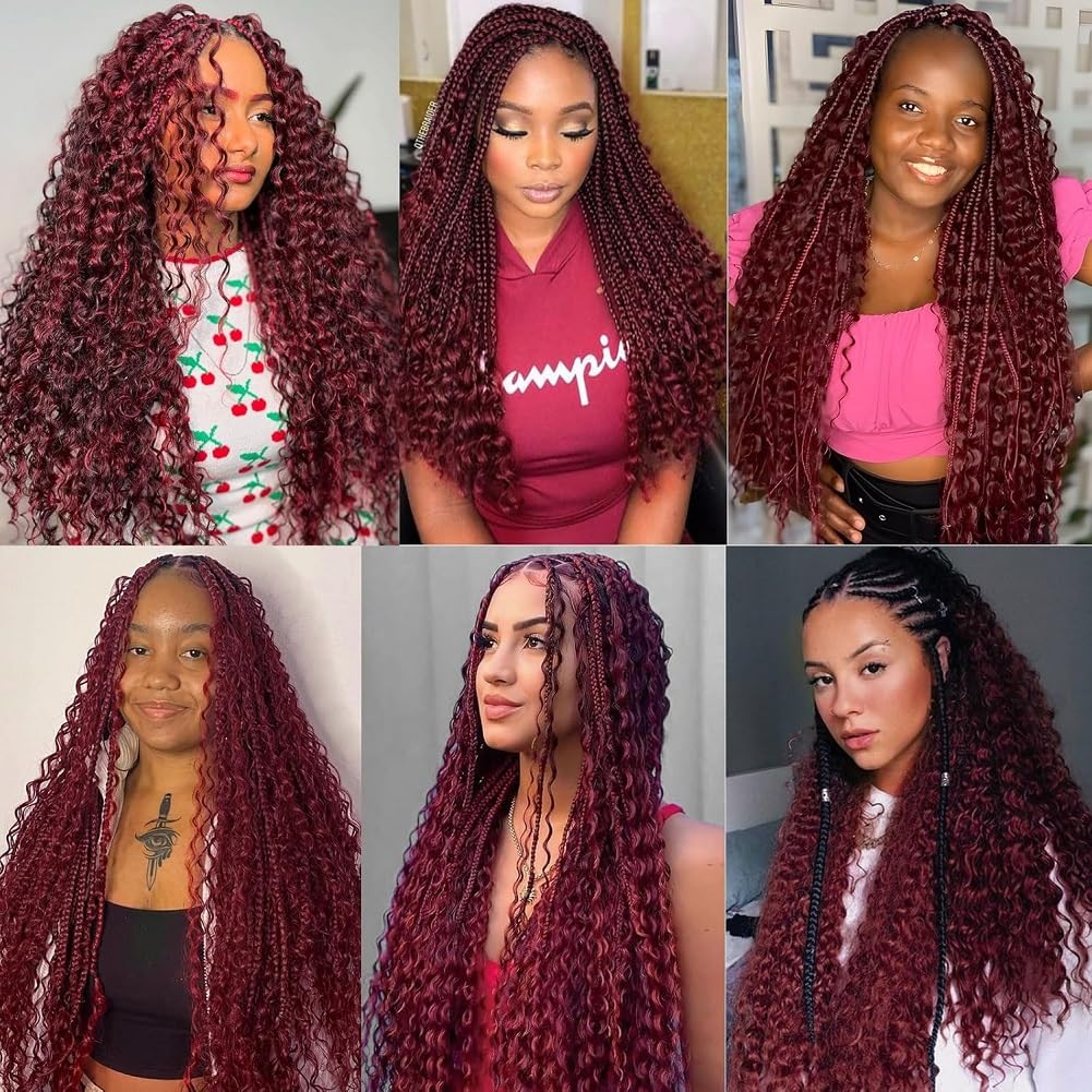 100% Human Boho Braiding Hair Deep Wave Bulk Boho Hair Burgundy