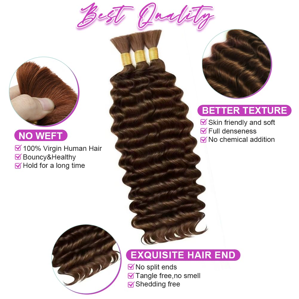 Human Boho Braiding Hair Deep Wave Bulk Boho Hair for Braiding Curly Bundles Human Hair Dark Brown