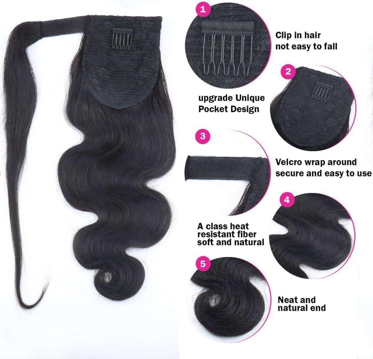 Body Wave Ponytail Clip In 100% Human Hair
