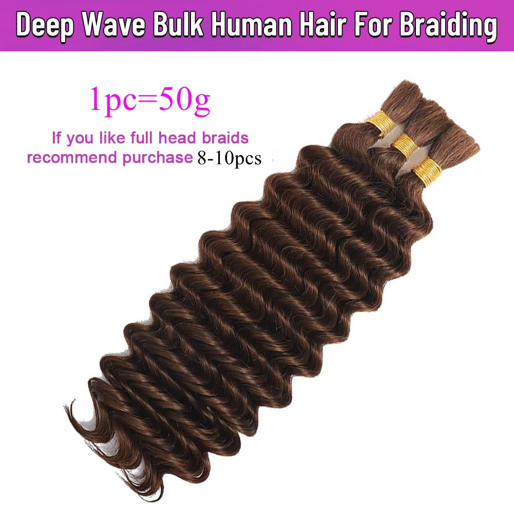 Human Boho Braiding Hair Deep Wave Bulk Boho Hair for Braiding Curly Bundles Human Hair Dark Brown