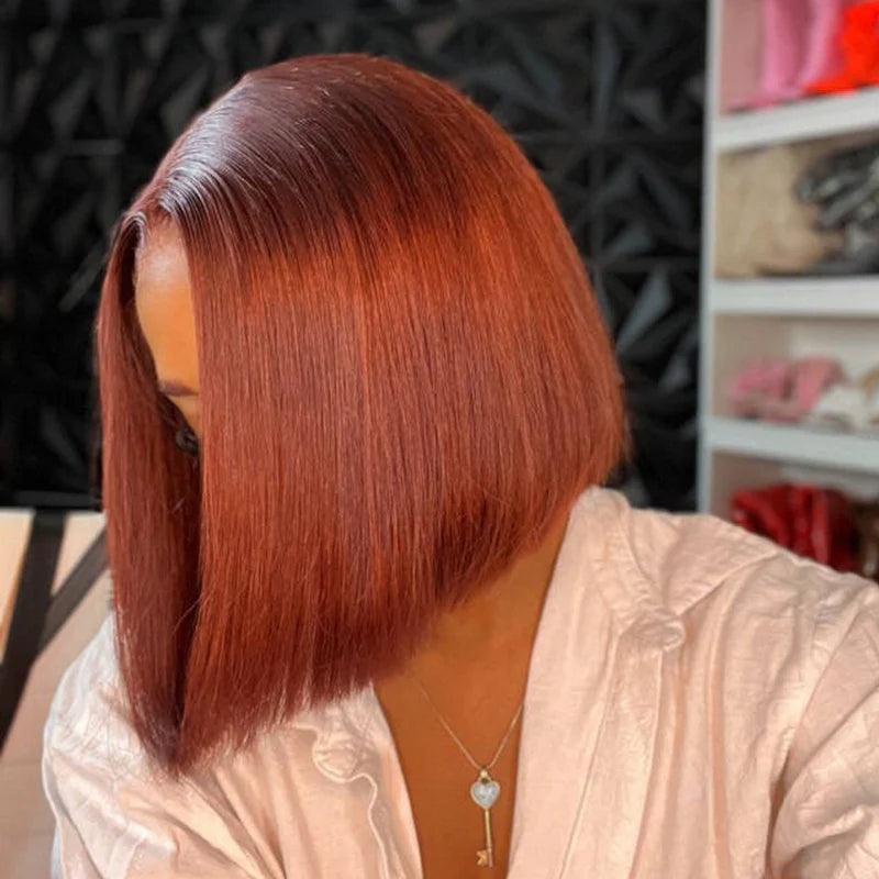 Reddish Brown Color Wear Go Straight Pre-Cut Lace Bob Glueless Wig