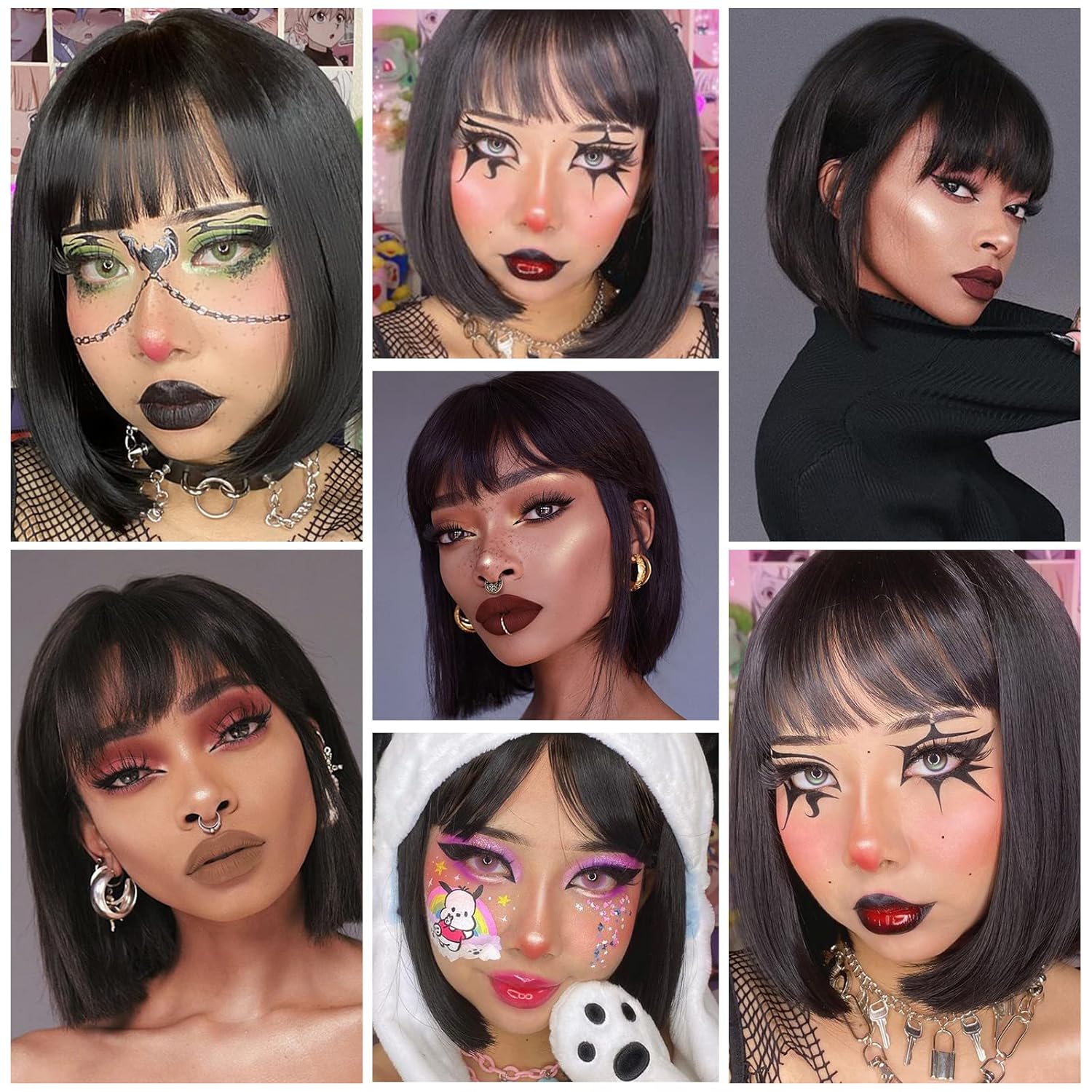 Straight Black Bob Wig with bangs 10 inch Straight Bob Bangs Wig for Women Natural Looking for Daily Use