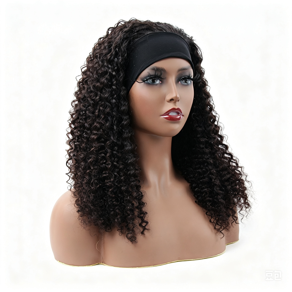 Kinky Curly Headband Wig 180% Density Human Hair Glueless Wig