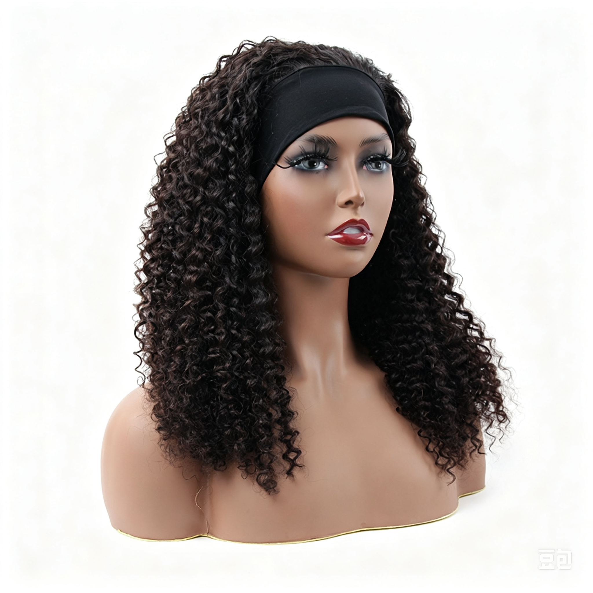 Kinky Curly Headband Wig 180% Density Human Hair Glueless Wig