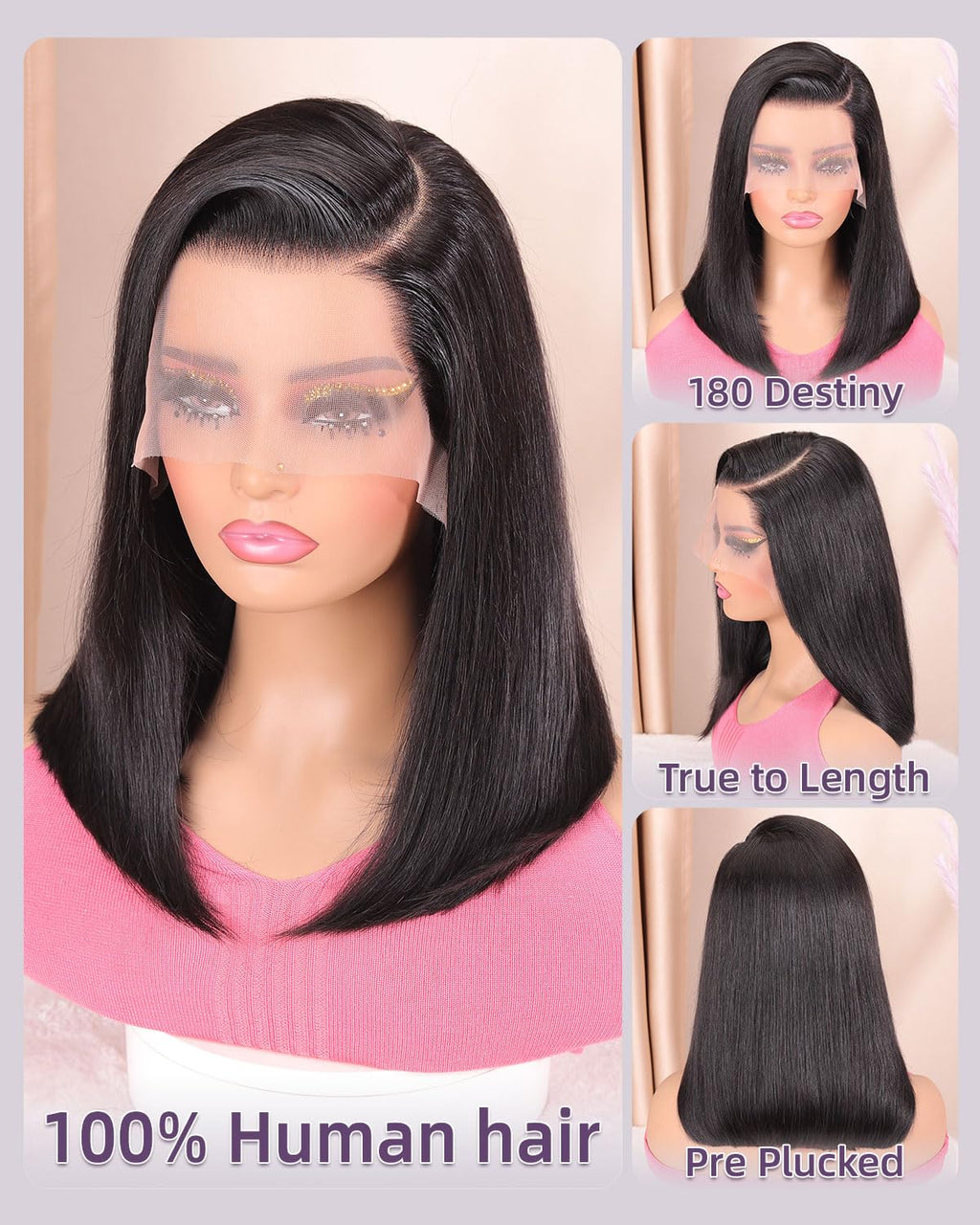 13x4 Bob Wig Lace Front Wigs Pre Plucked with Baby Hair 180% Density Short Bob Wigs