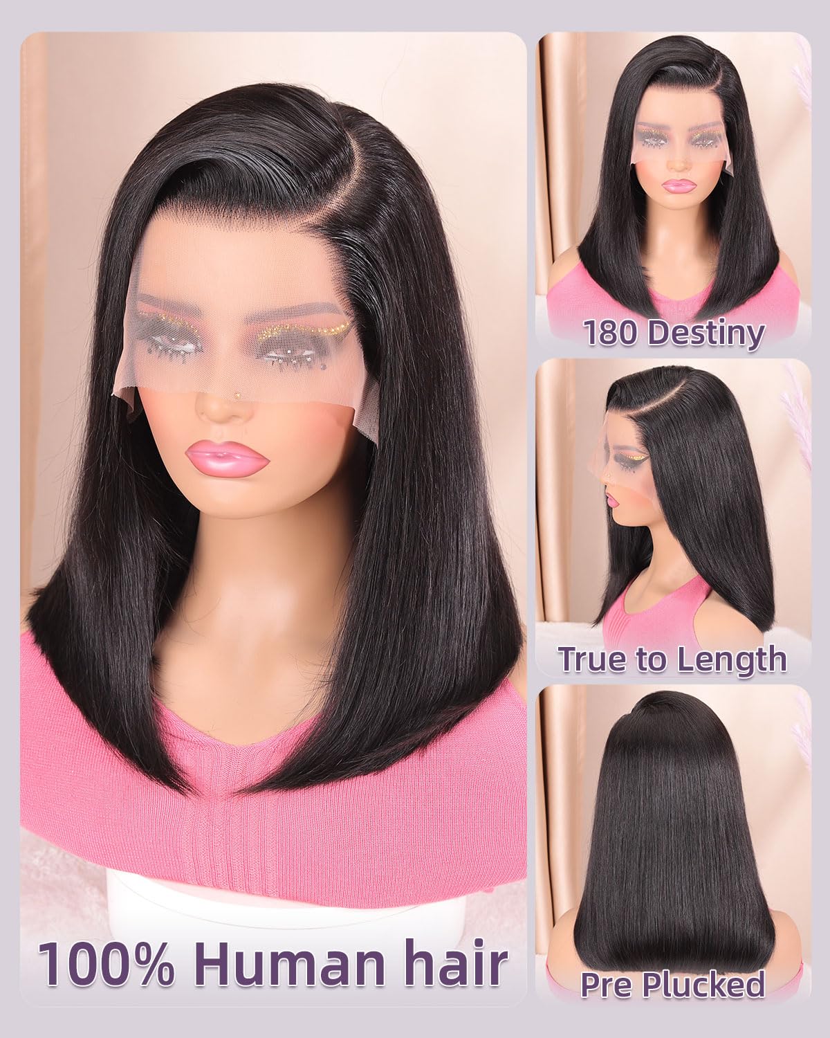 13x4 Bob Wig Lace Front Wigs Pre Plucked with Baby Hair 180% Density Short Bob Wigs
