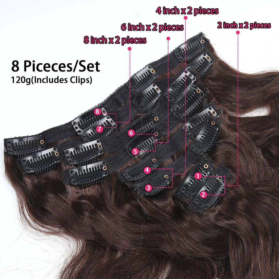 Body Wave Clip Ins Hair Extensions 100% Human Hair Dark Brown