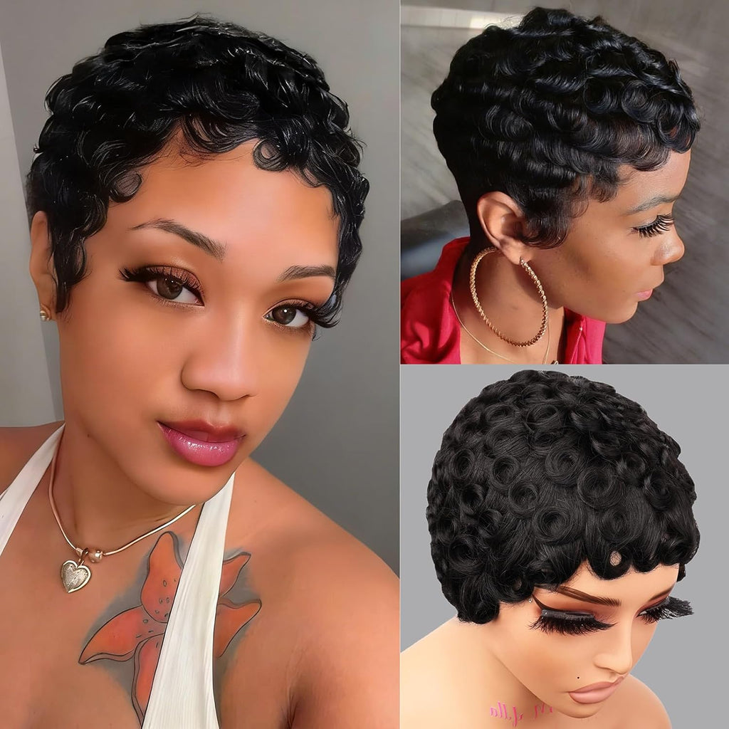 Brazilian Curly Pixie Cut Wig Human Hair Glueless Short Layered Wigs