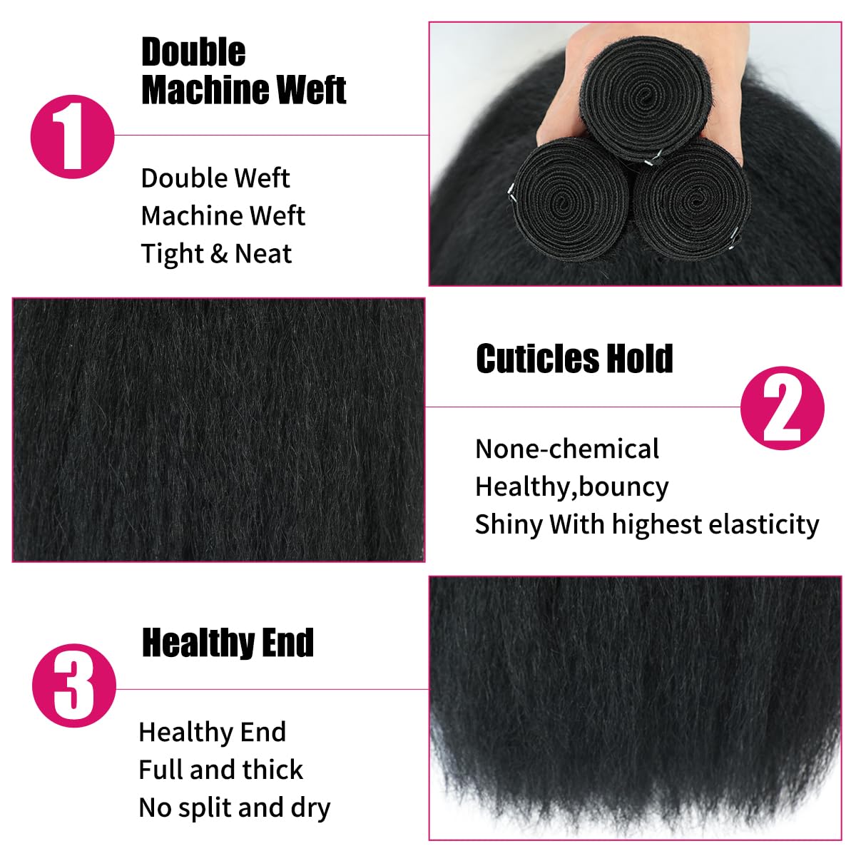 Kinky Straight/Yaki Straight Bundles 100% Human Virgin Hair unprocessed
