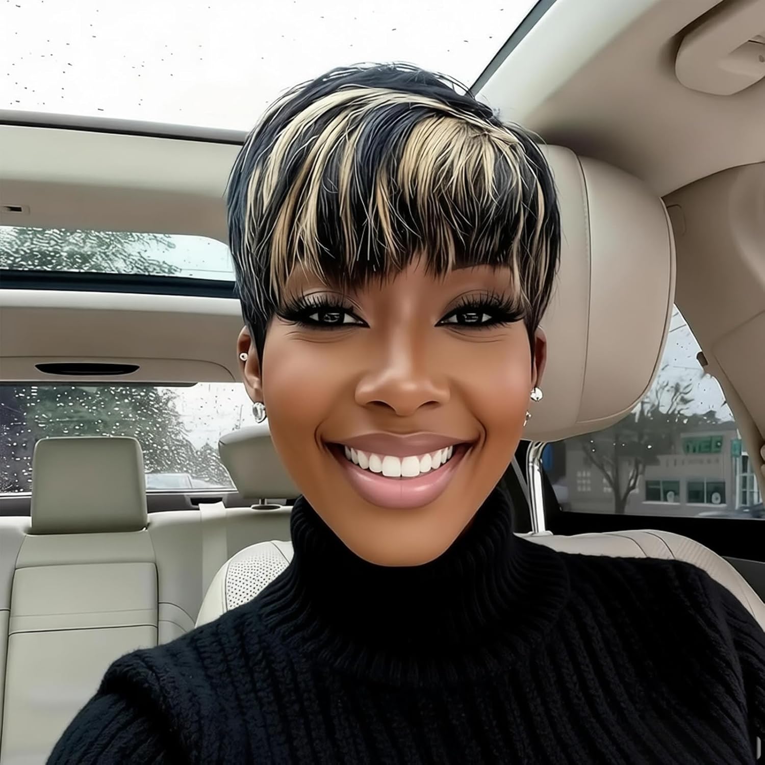 Short Layered Pixie Cut Wig Human Hair with Bangs Glueless None Lace Front Full Machine Made Wigs for Daily Use