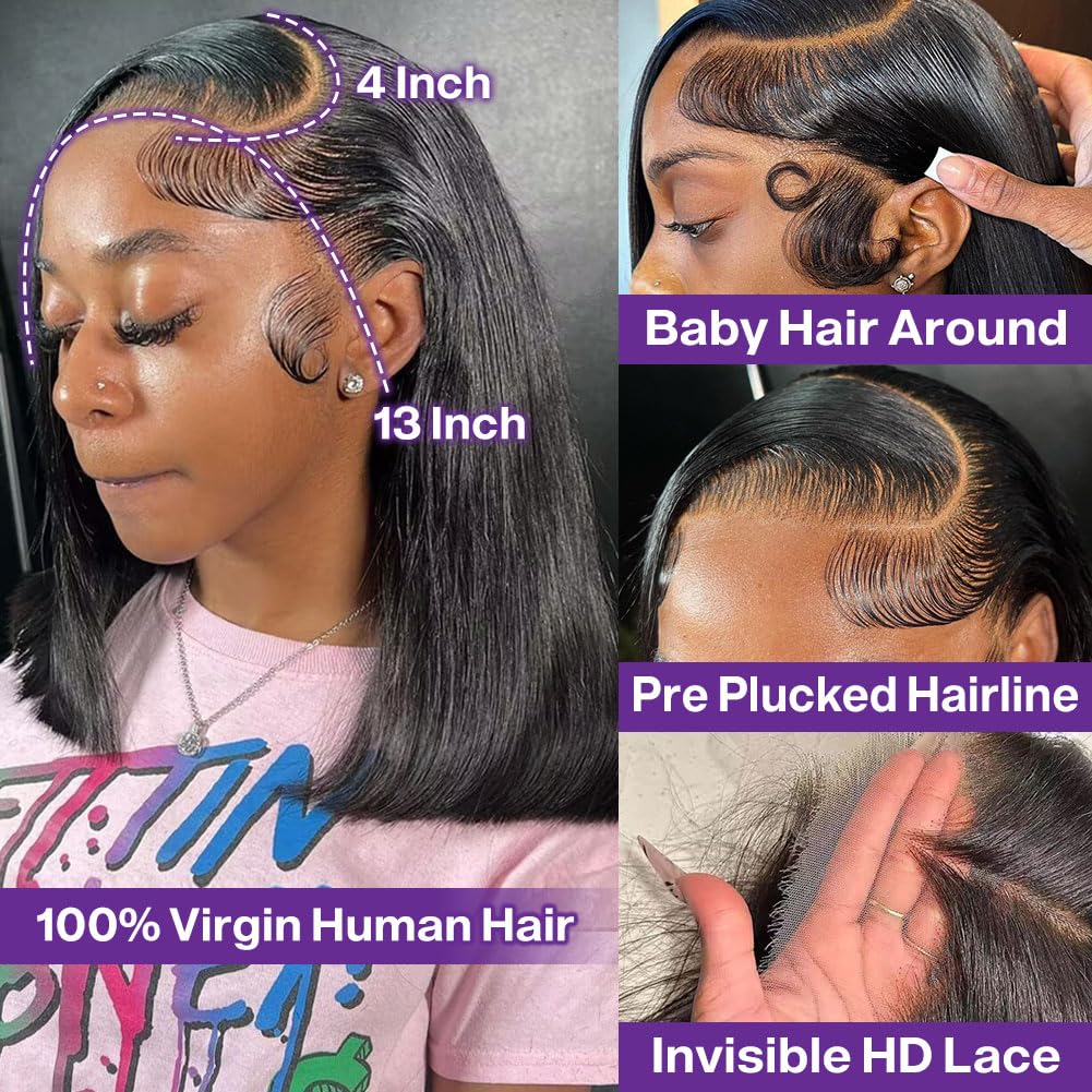 13x4 Bob Wig Lace Front Wigs Pre Plucked with Baby Hair 180% Density Short Bob Wigs