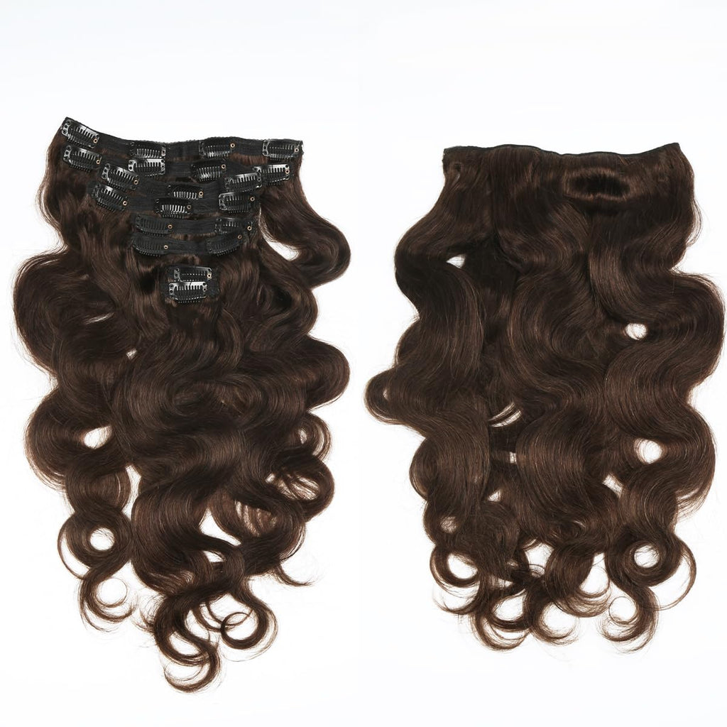 Body Wave Clip Ins Hair Extensions 100% Human Hair Dark Brown