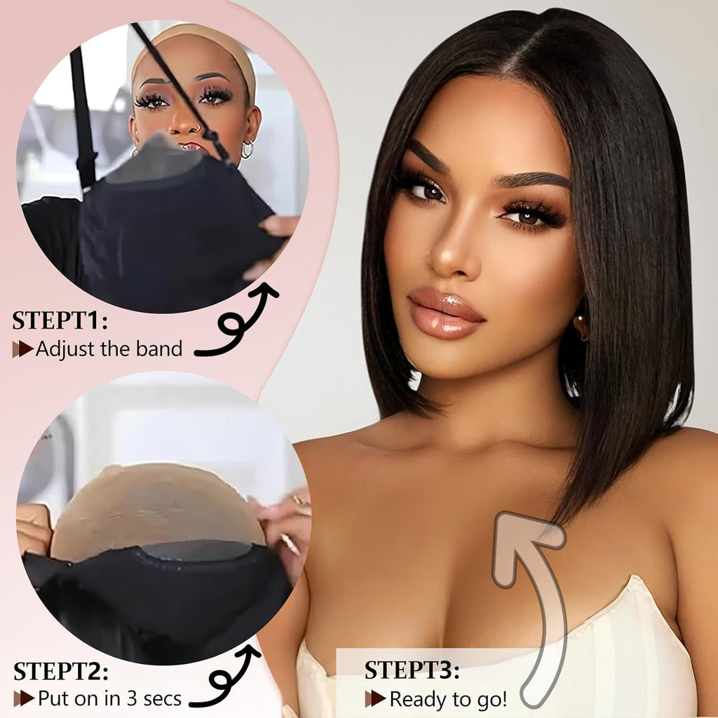 Wear and Go Glueless Bob Wig Human Hair Pre Plucked Pre Cut 4x4 HD Transparent Lace Front Wigs