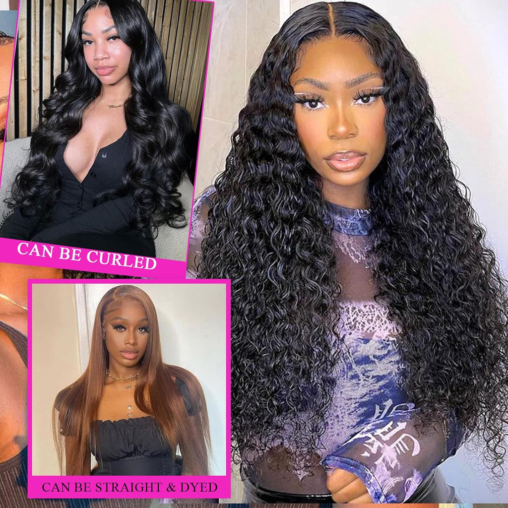 Clip Ins Hair Extensions Deep Wave 100% Human Hair Natural Black Color