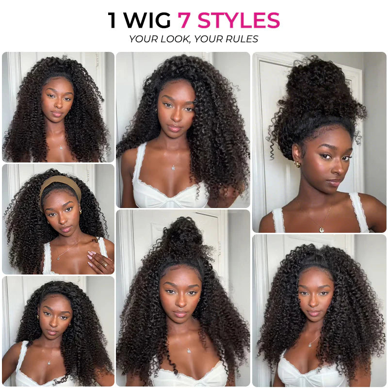 Curly Half Wig Seamless Kinky Curly Flip Over Wig Beginner Friendly