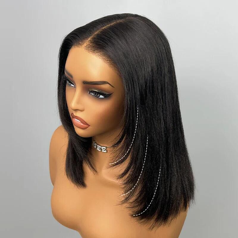 9x6 Tpart Wear Go Layered Cut Bob Yaki Straight Wig Natural Black Deep Part Lace Glueless Wig