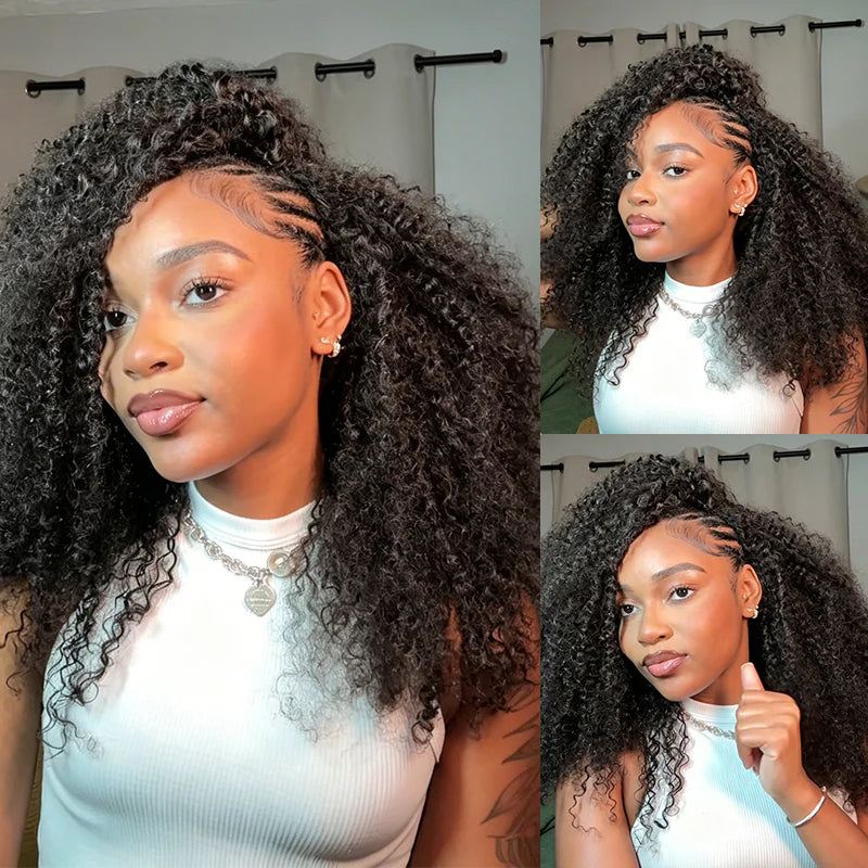 Curly Half Wig Seamless Kinky Curly Flip Over Wig Beginner Friendly
